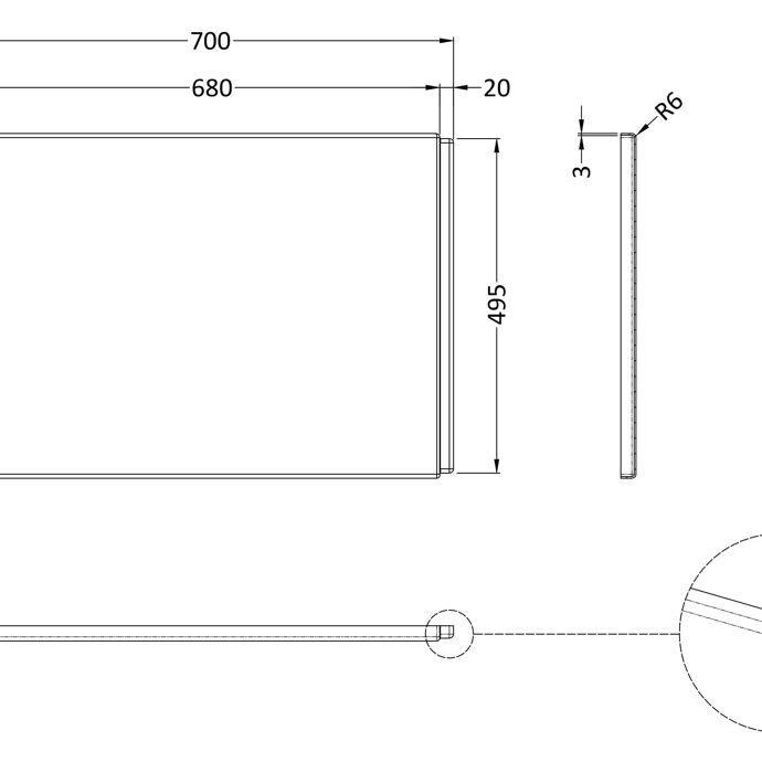 Home4Less 700mm P Shaped Round Shower Bath End Panel - White