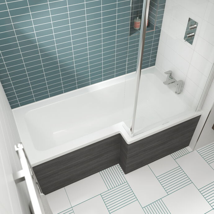 Prime L Shaped Rectangular Shower Bath with Legs - White