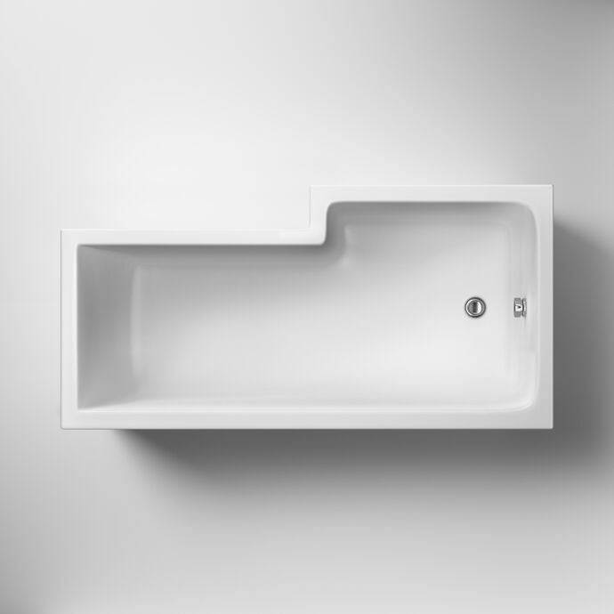 Prime L Shaped Rectangular Shower Bath with Legs - White
