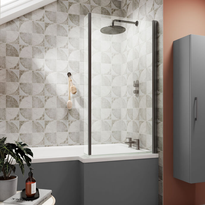 Prime L Shaped Rectangular Shower Bath with Legs - White