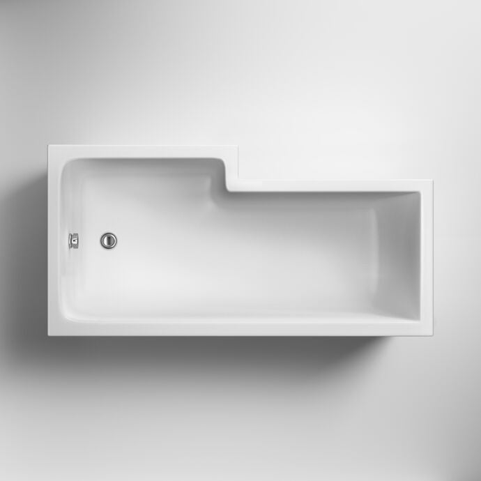 Prime L Shaped Rectangular Shower Bath with Legs - White