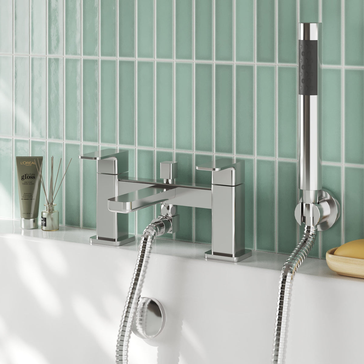 Sterling Deck Mounted Bath Shower Mixer Tap with Handset - Chrome