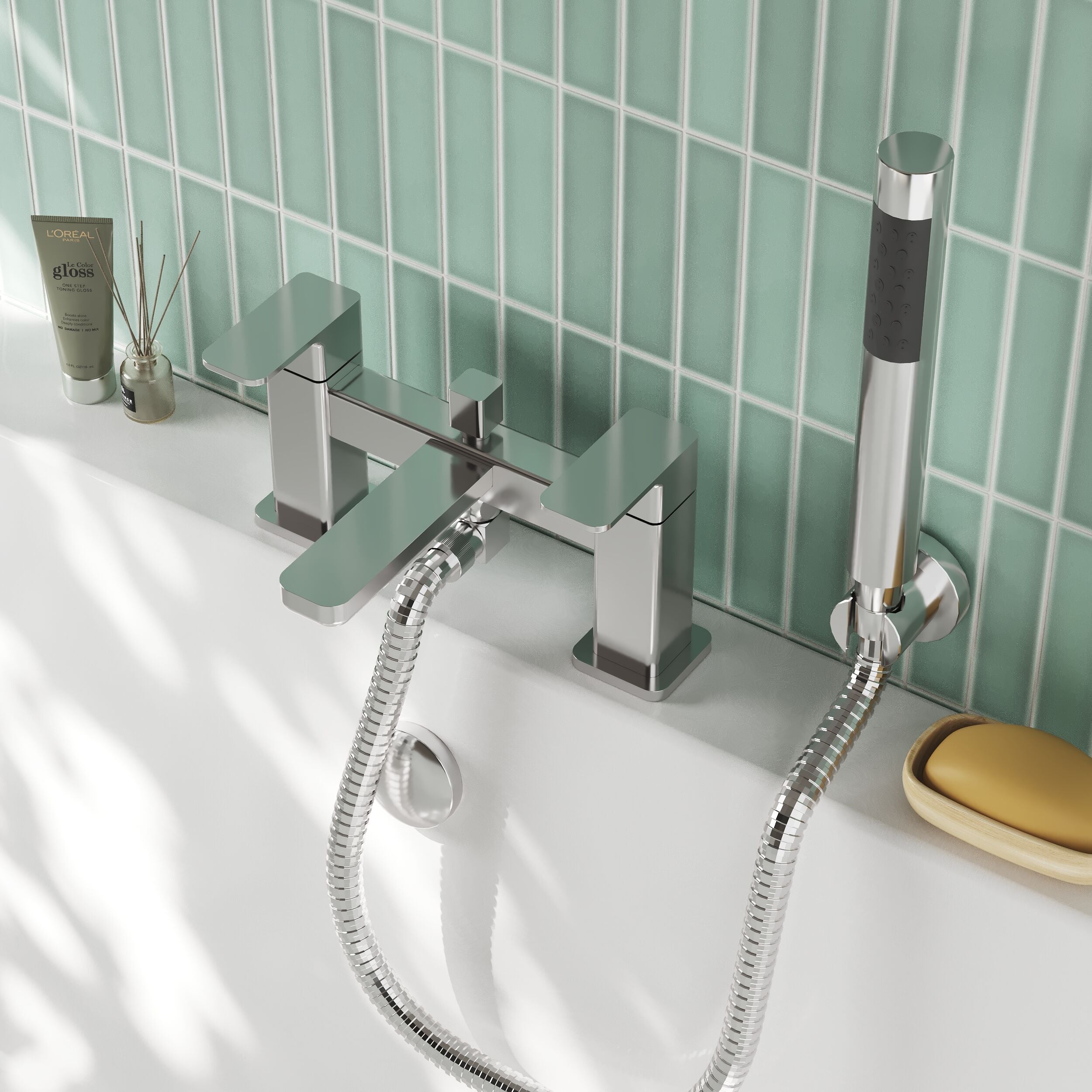 Sterling Deck Mounted Bath Shower Mixer Tap with Handset - Chrome