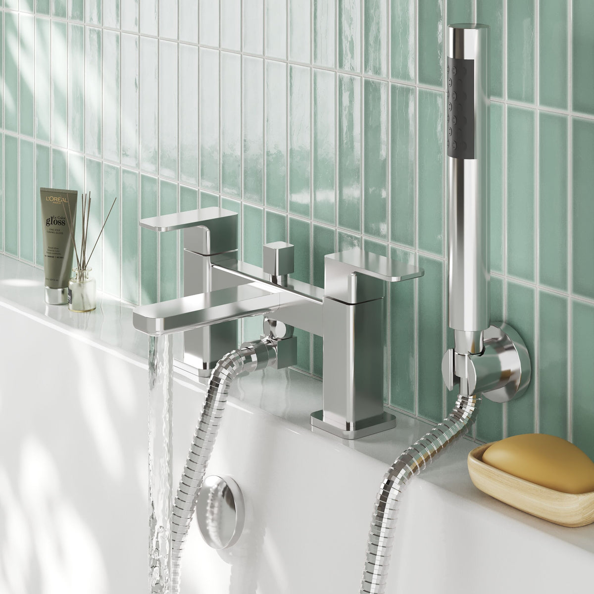 Sterling Deck Mounted Bath Shower Mixer Tap with Handset - Chrome