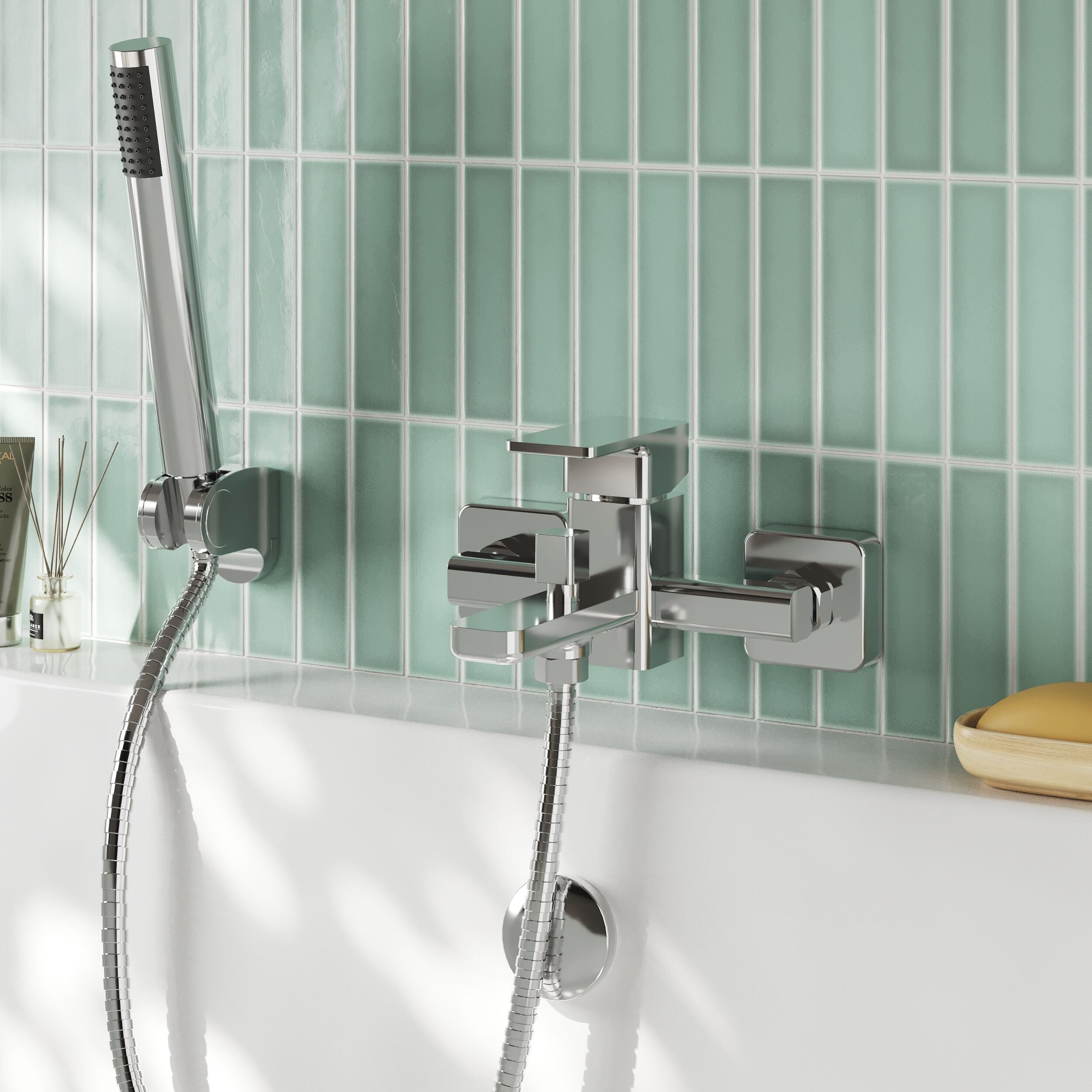 Sterling Wall Mounted Bath Shower Mixer Tap with Handset - Chrome