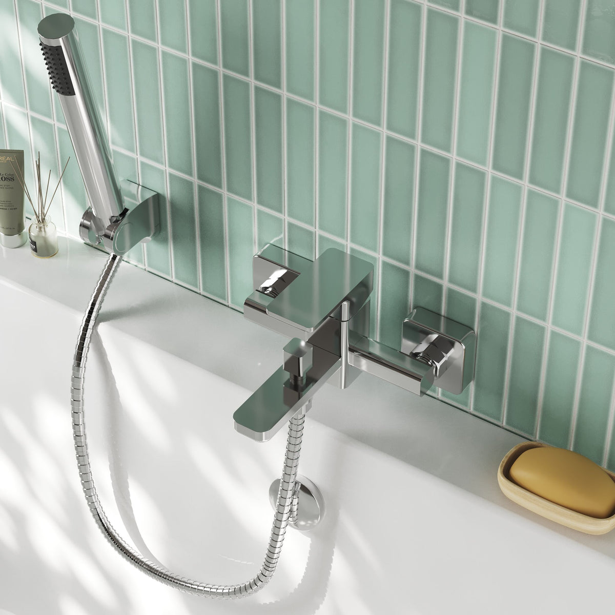 Sterling Wall Mounted Bath Shower Mixer Tap with Handset - Chrome