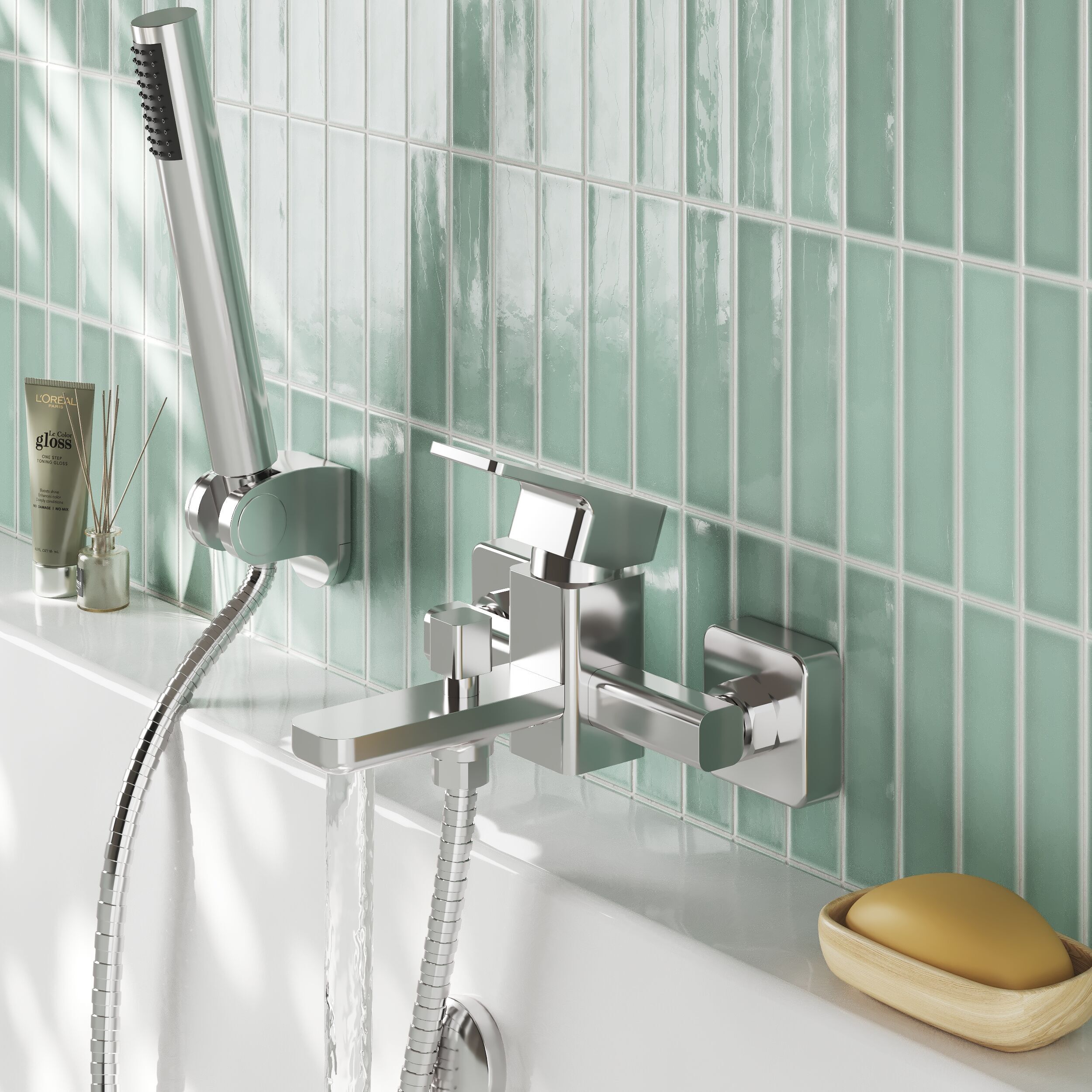 Sterling Wall Mounted Bath Shower Mixer Tap with Handset - Chrome