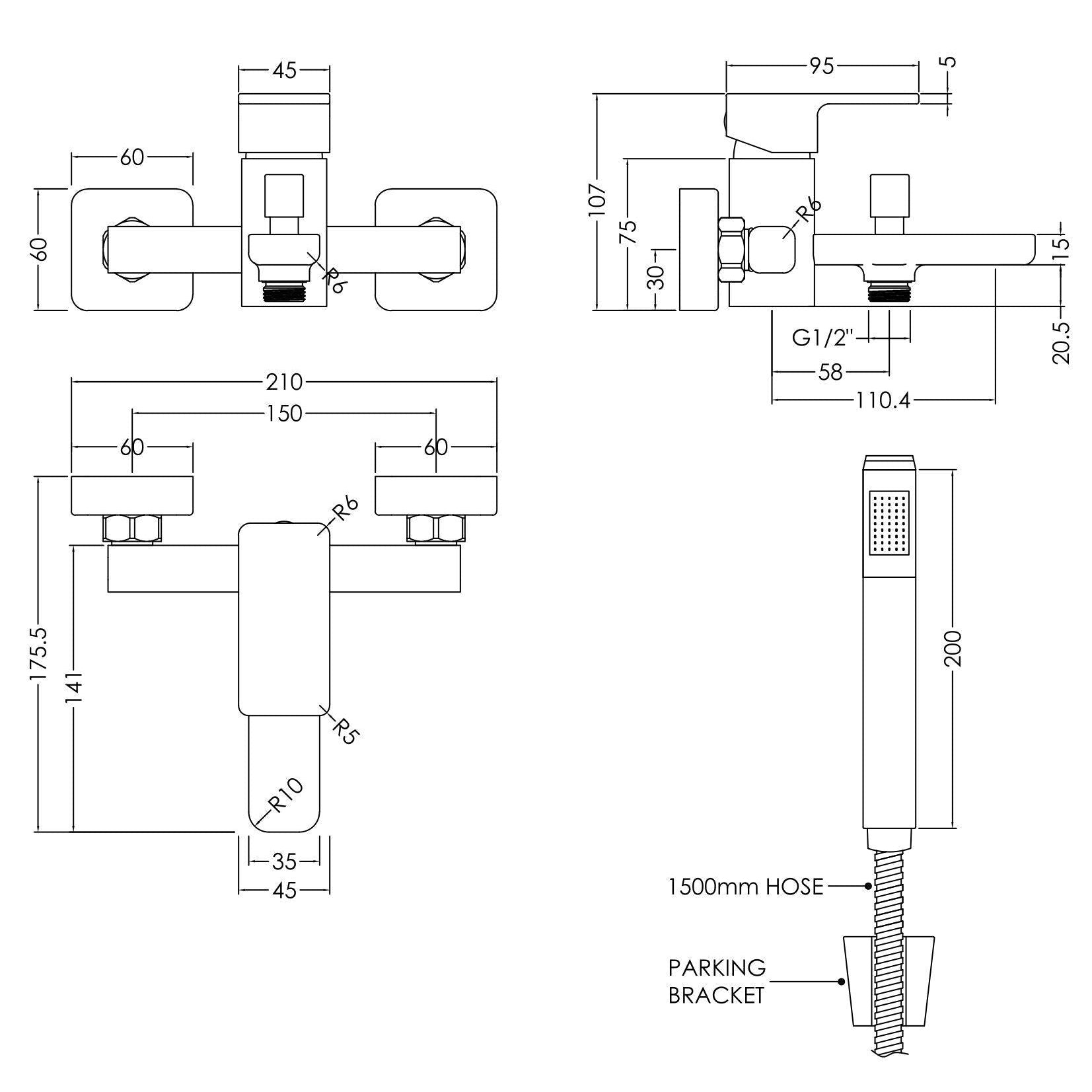 Sterling Wall Mounted Bath Shower Mixer Tap with Handset - Chrome