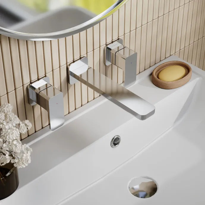 Sterling 3 Hole Wall Mounted Basin Mixer Tap Without Plate - Chrome