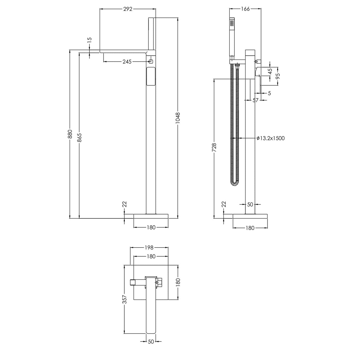 Sterling Floor Mounted Bath Shower Mixer Tap with Handset