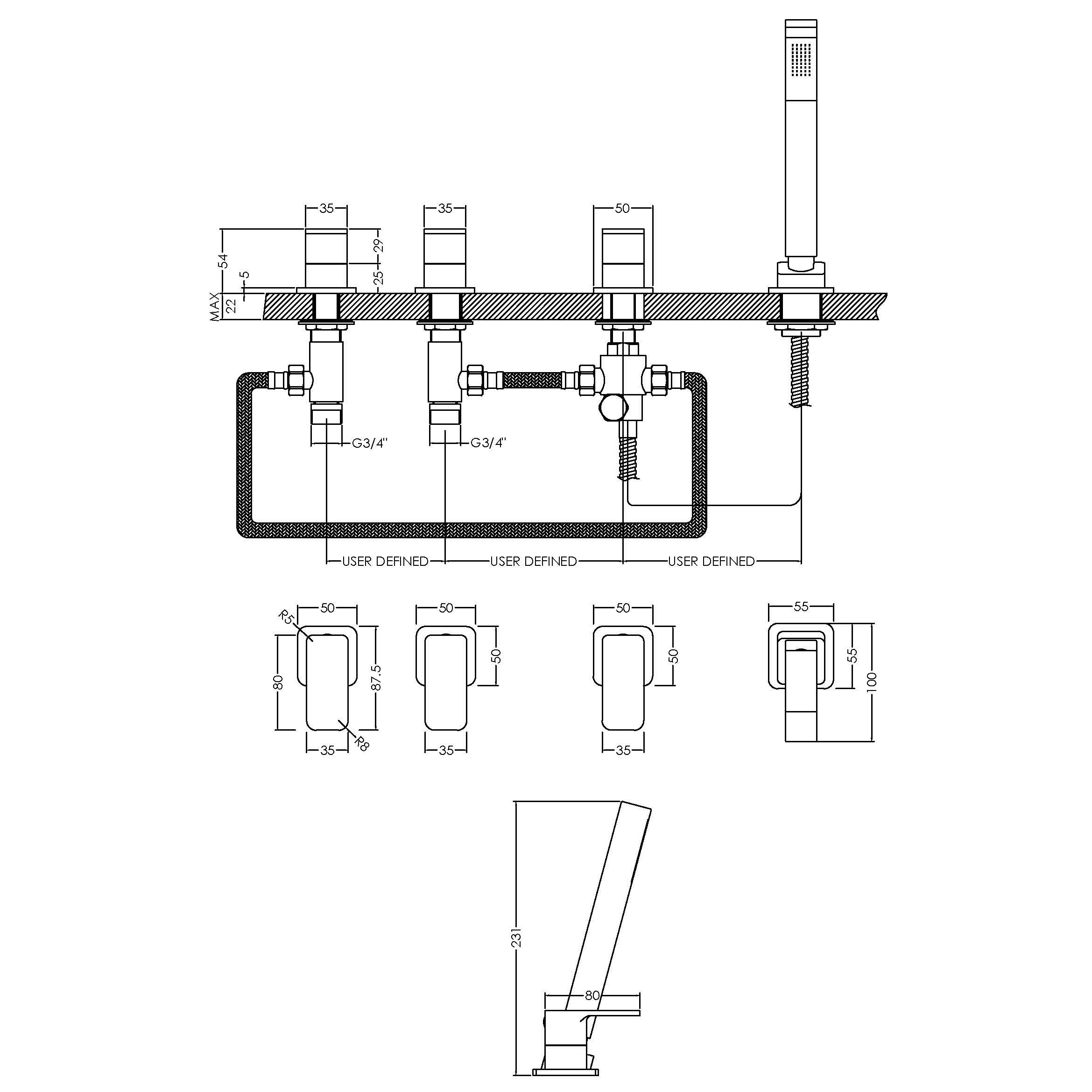 Sterling 4 Hole Deck Mounted Bath Shower Mixer Tap - Chrome
