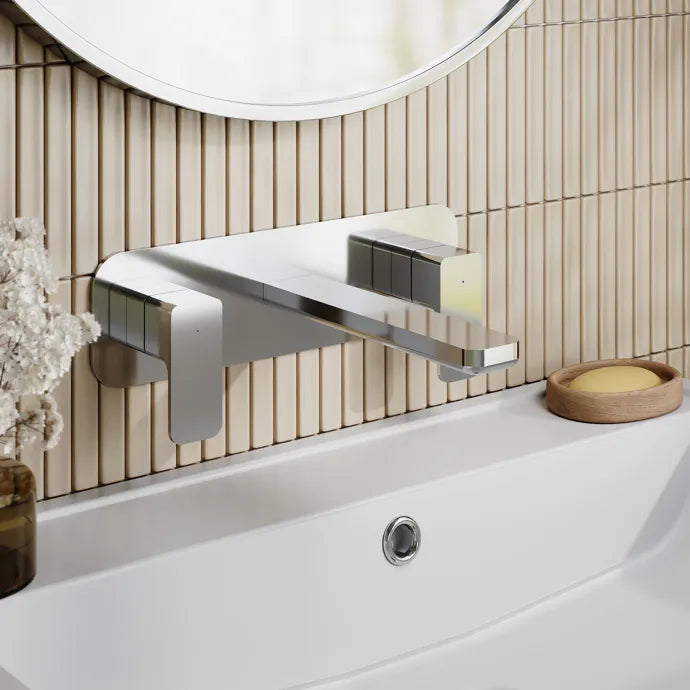 Sterling 3 Hole Wall Mounted Basin Mixer Tap With Plate - Chrome