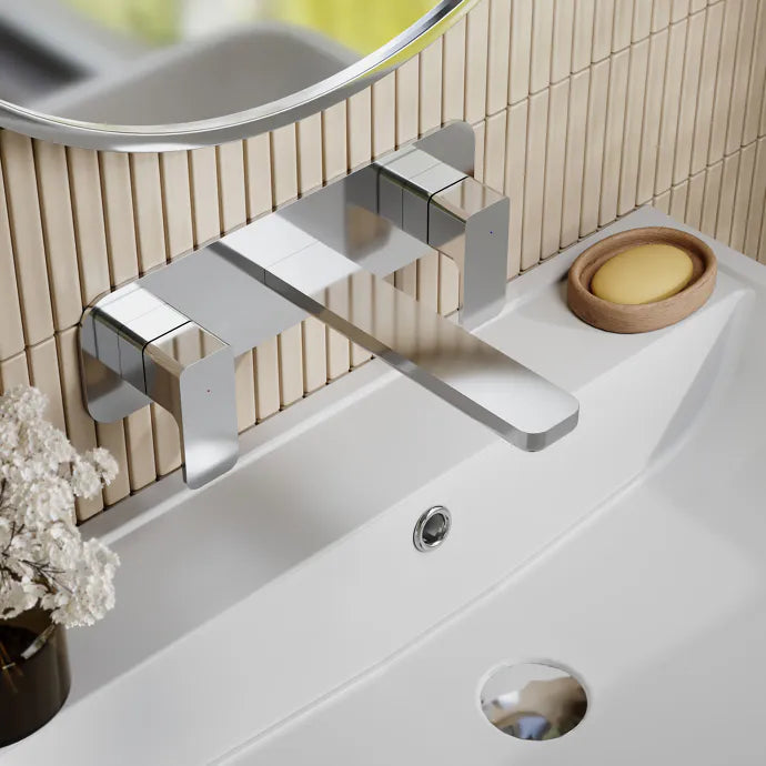 Sterling 3 Hole Wall Mounted Basin Mixer Tap With Plate - Chrome
