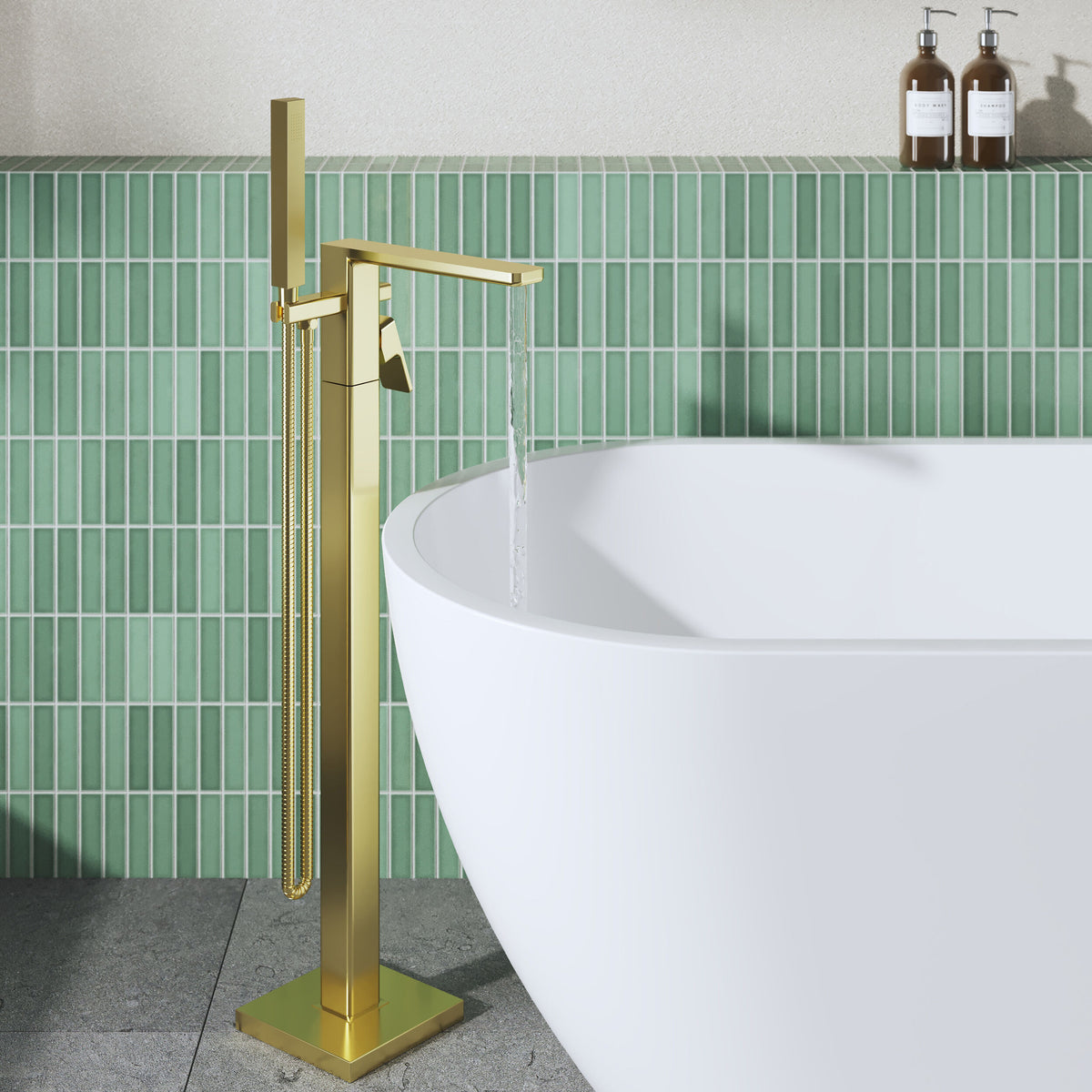 Sterling Floor Mounted Bath Shower Mixer Tap with Handset