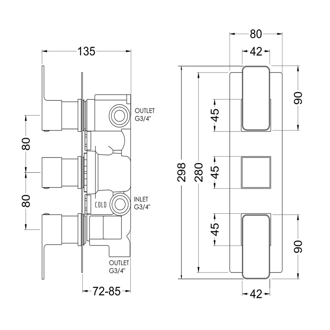 Sterling Thermostatic 3 Outlet Concealed Shower Valve With Diverter