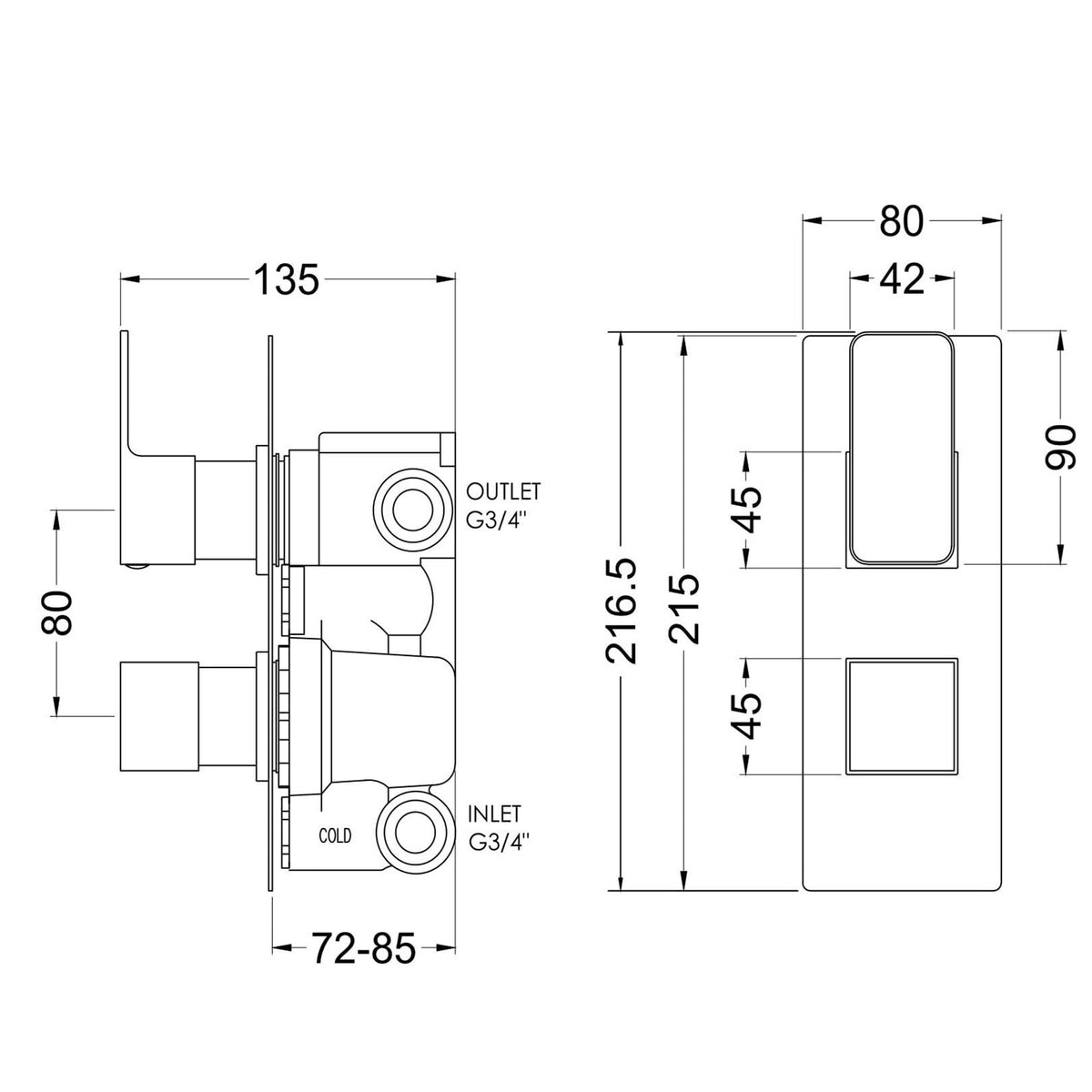 Sterling Thermostatic 2 Outlet Concealed Shower Valve With Diverter