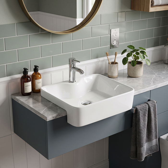 Forest Rectangle Semi Recessed Basin - 480mm Wide - 1 TH - White