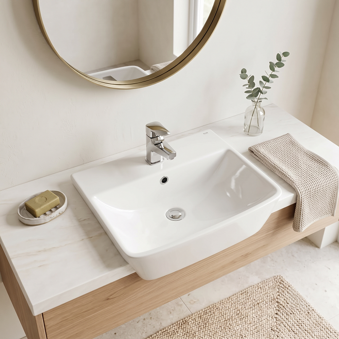 Cave Rectangle Semi Recessed Basin - 500mm Wide - 1 TH - White