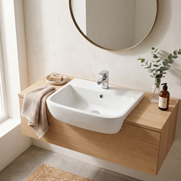 Magna Rectangle Semi Recessed Basin - 520mm Wide - 1 TH - White