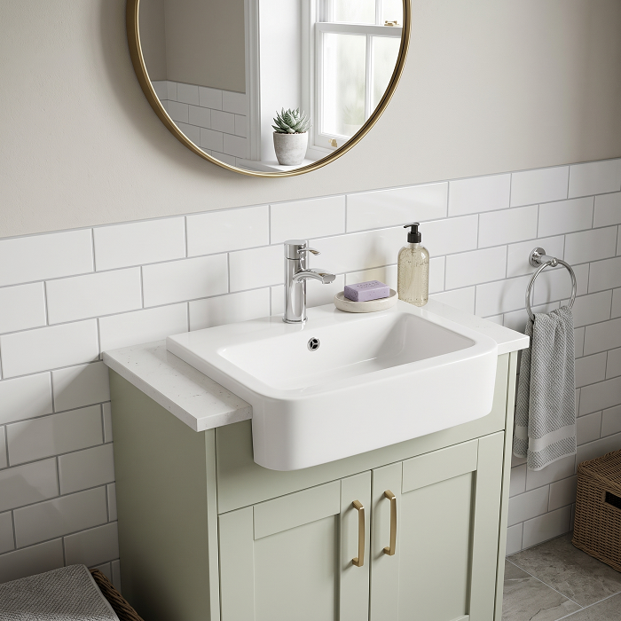 Serenity Rectangle Semi Recessed Basin - 570mm Wide - 1 TH - White