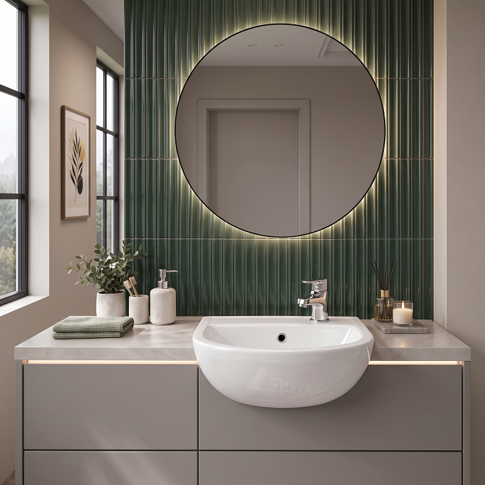 Moral Curved Semi Recessed Basin - 400mm Wide - 1 TH - White
