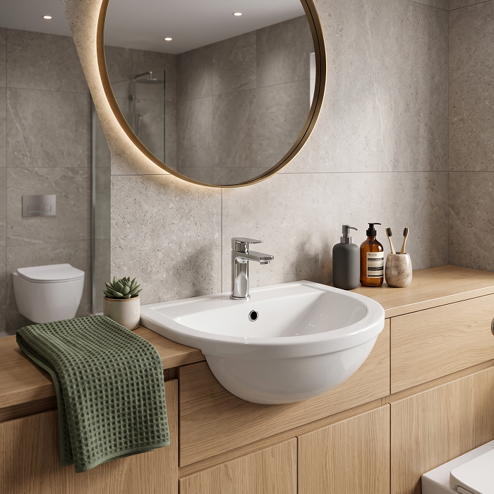 Nio Curved Semi Recessed Basin - 526mm Wide - 1 TH - White