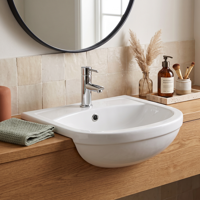 Nio Curved Semi Recessed Basin - 526mm Wide - 1 TH - White