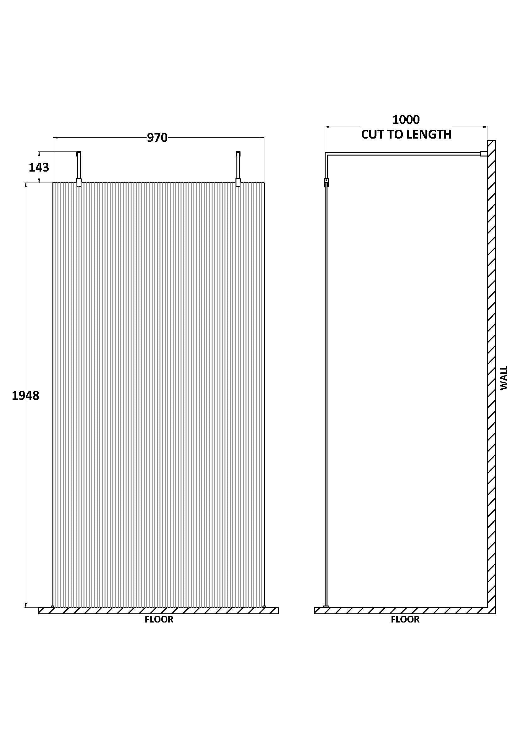 Haven 8mm Glass Fluted Wetroom Panel With Arms And Feet