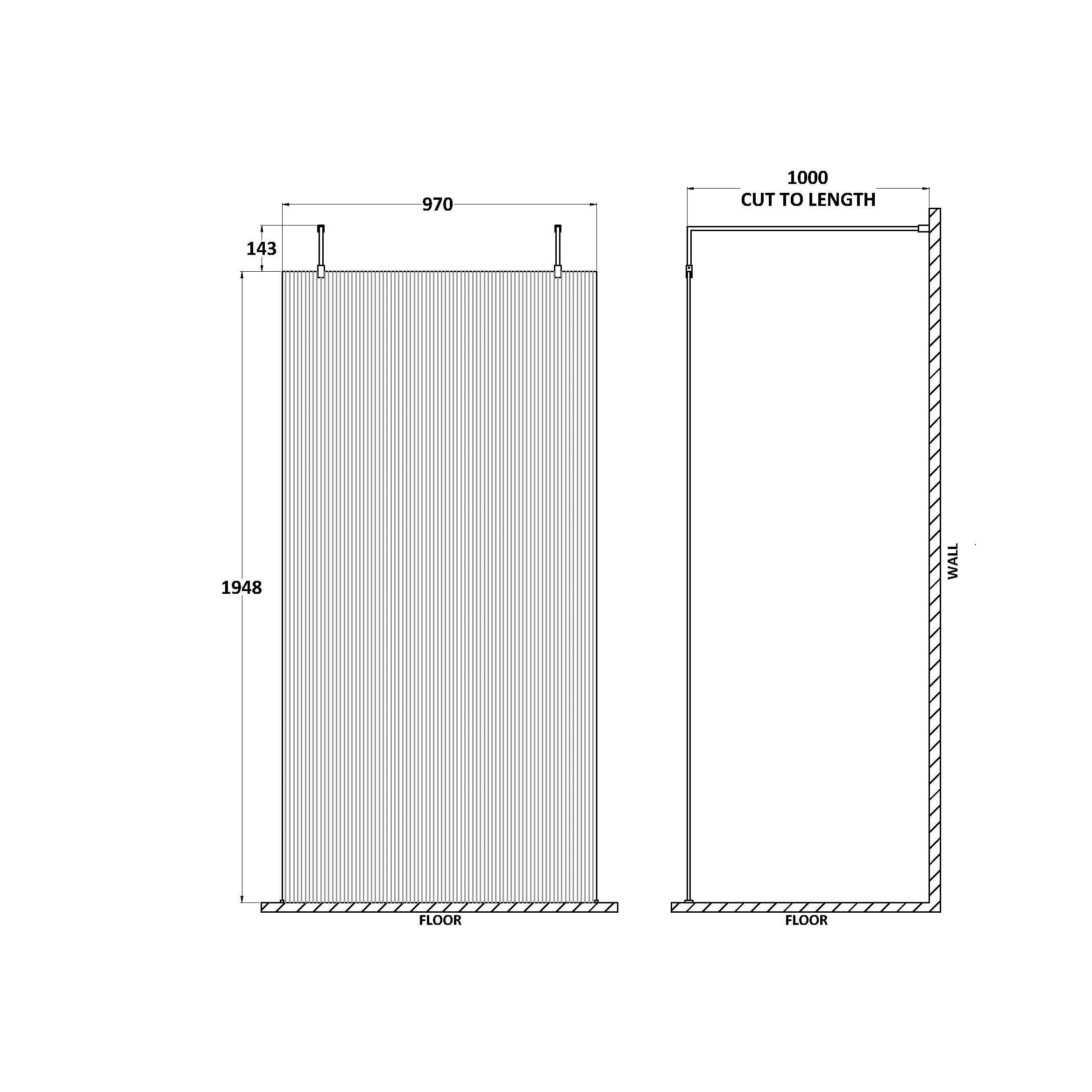 Haven 8mm Fluted Glass Wetroom Panel With Arms And Feet