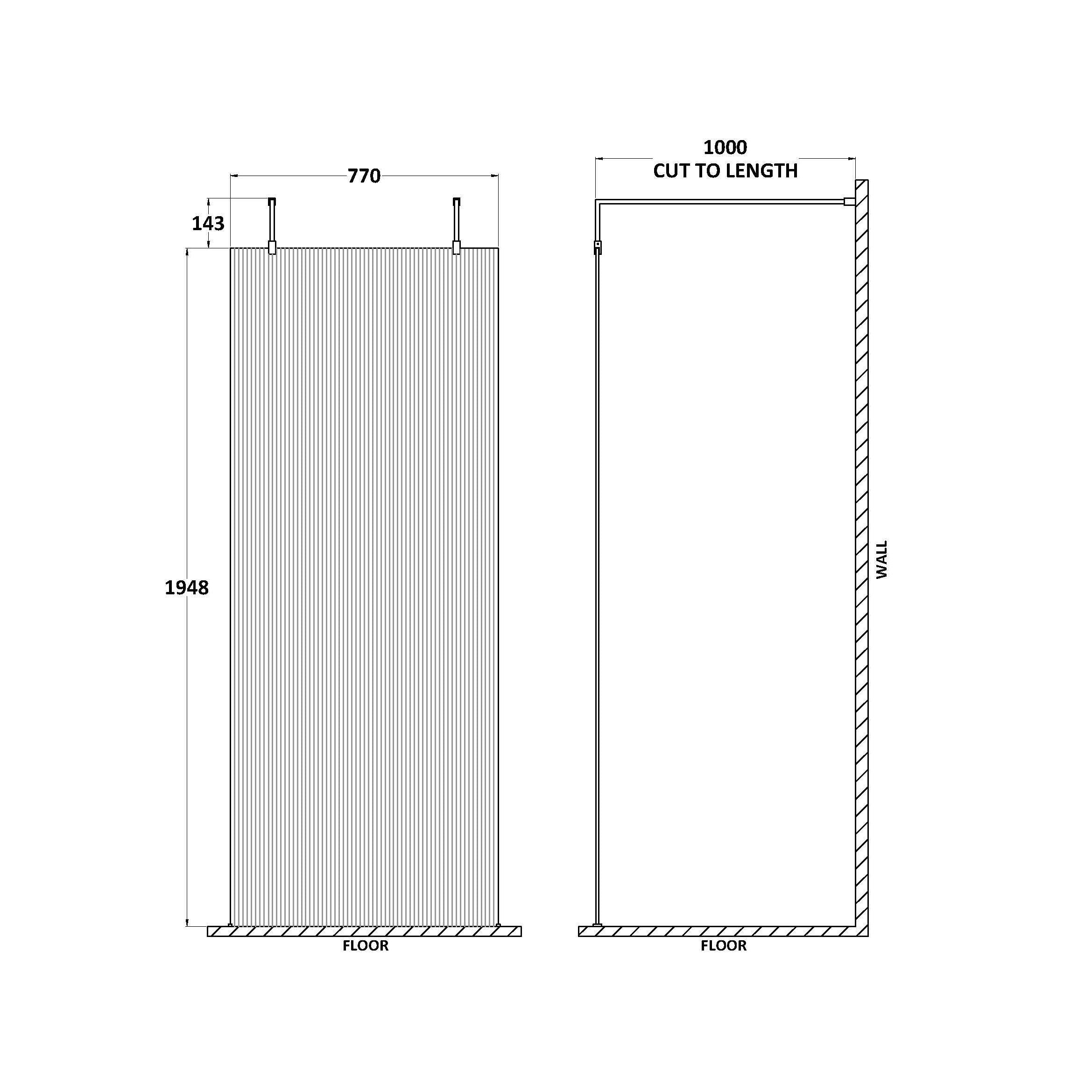Haven 8mm Fluted Glass Wetroom Panel With Arms And Feet