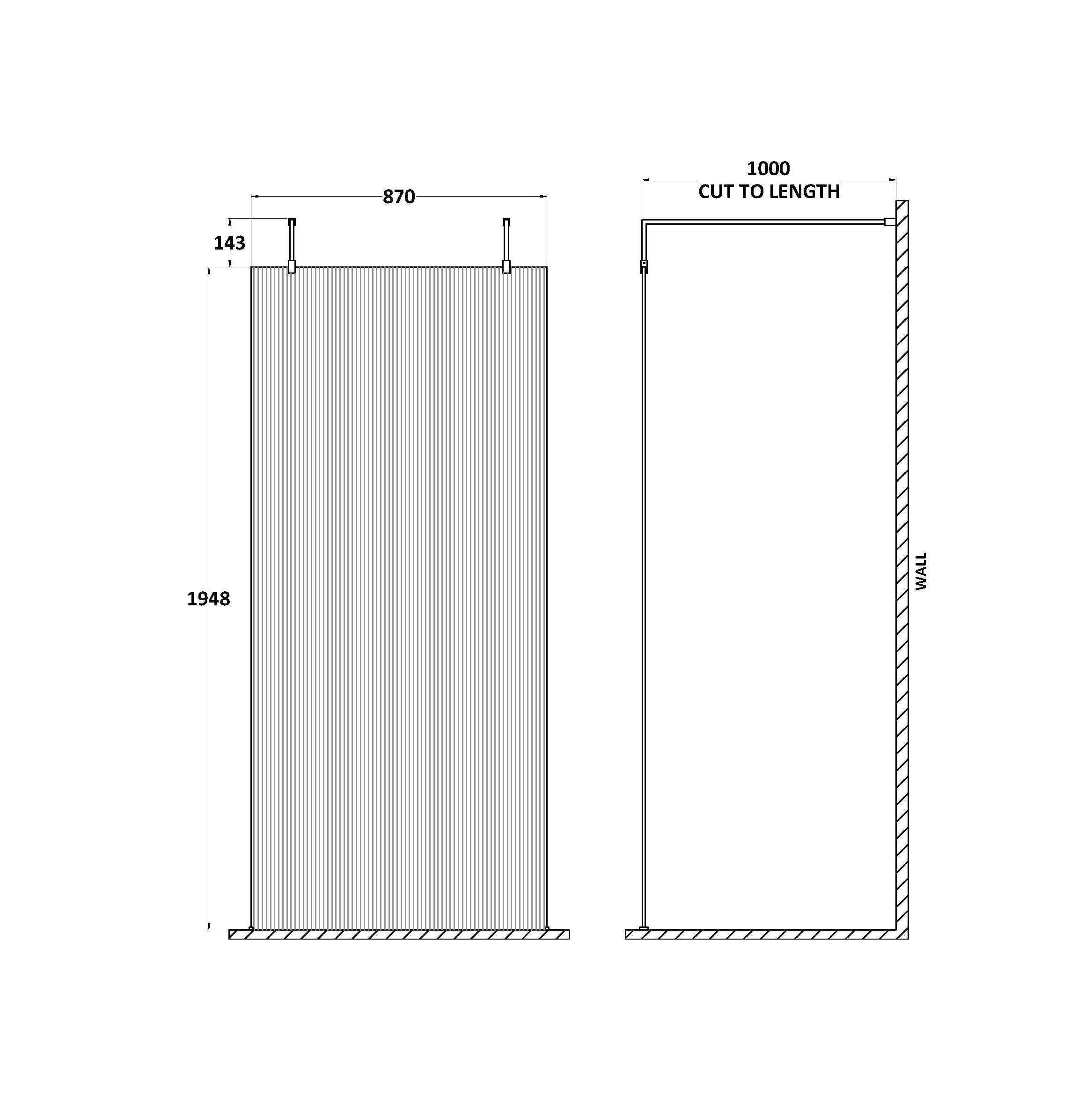Haven 8mm Fluted Glass Wetroom Panel With Arms And Feet