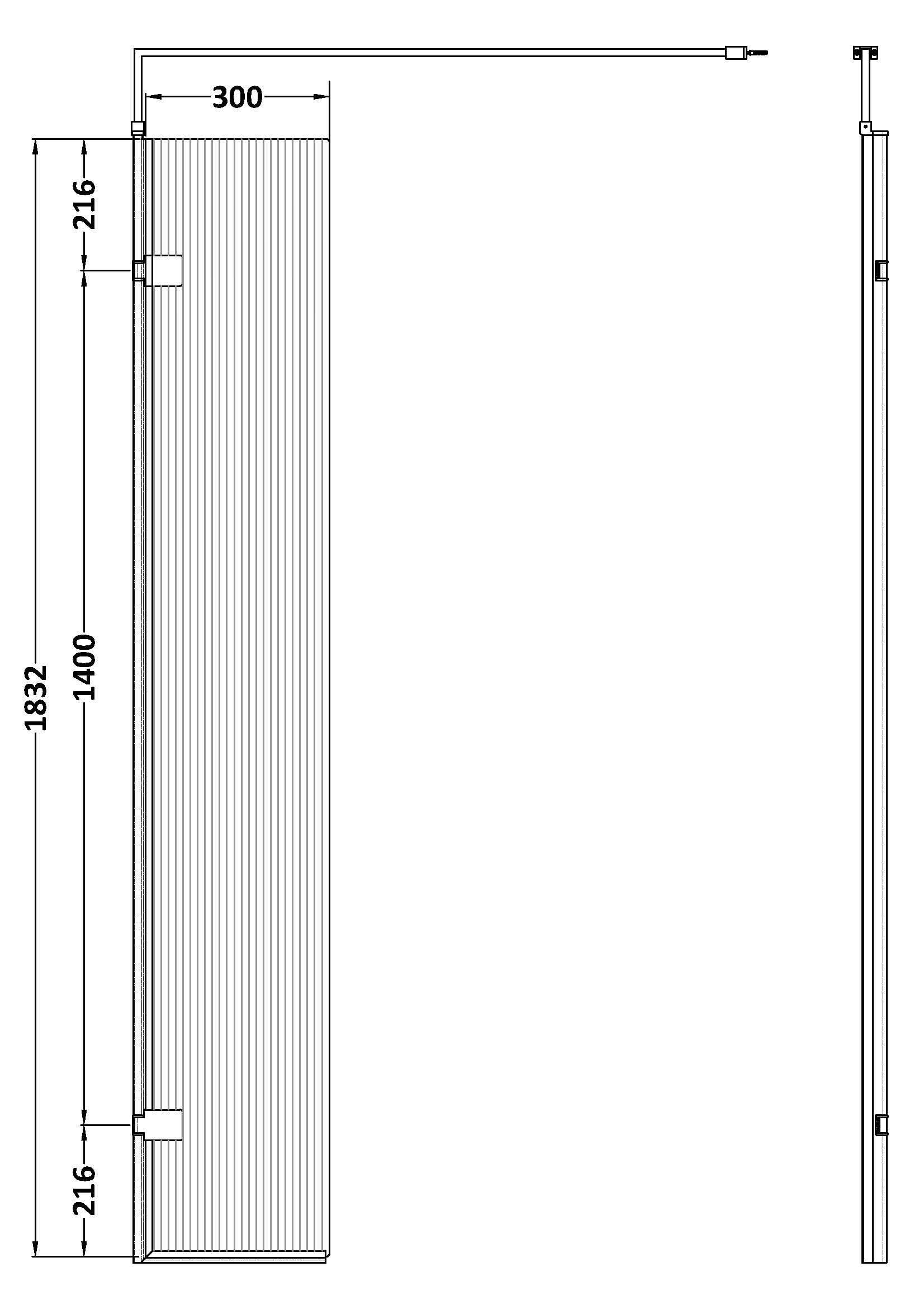 Contour 8mm Fluted Wetroom Hinged Return Panel With Support Bar