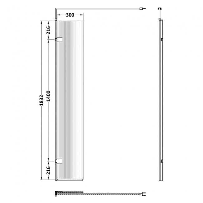 Contour 8mm Fluted Wetroom Hinged Return Panel With Support Bar