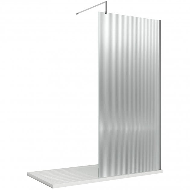 Contour 8mm Glass Fluted Wetroom Panel With Support Bar