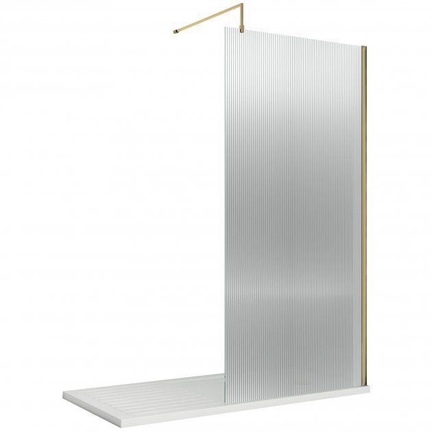 Contour 8mm Glass Fluted Wetroom Panel With Support Bar