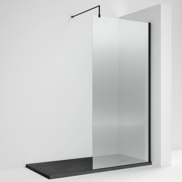 Contour 8mm Glass Fluted Wetroom Panel With Support Bar