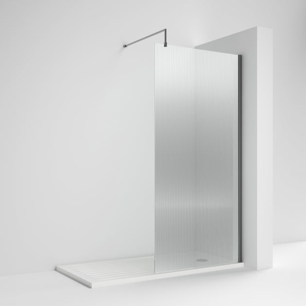 Contour 8mm Glass Fluted Wetroom Panel With Support Bar