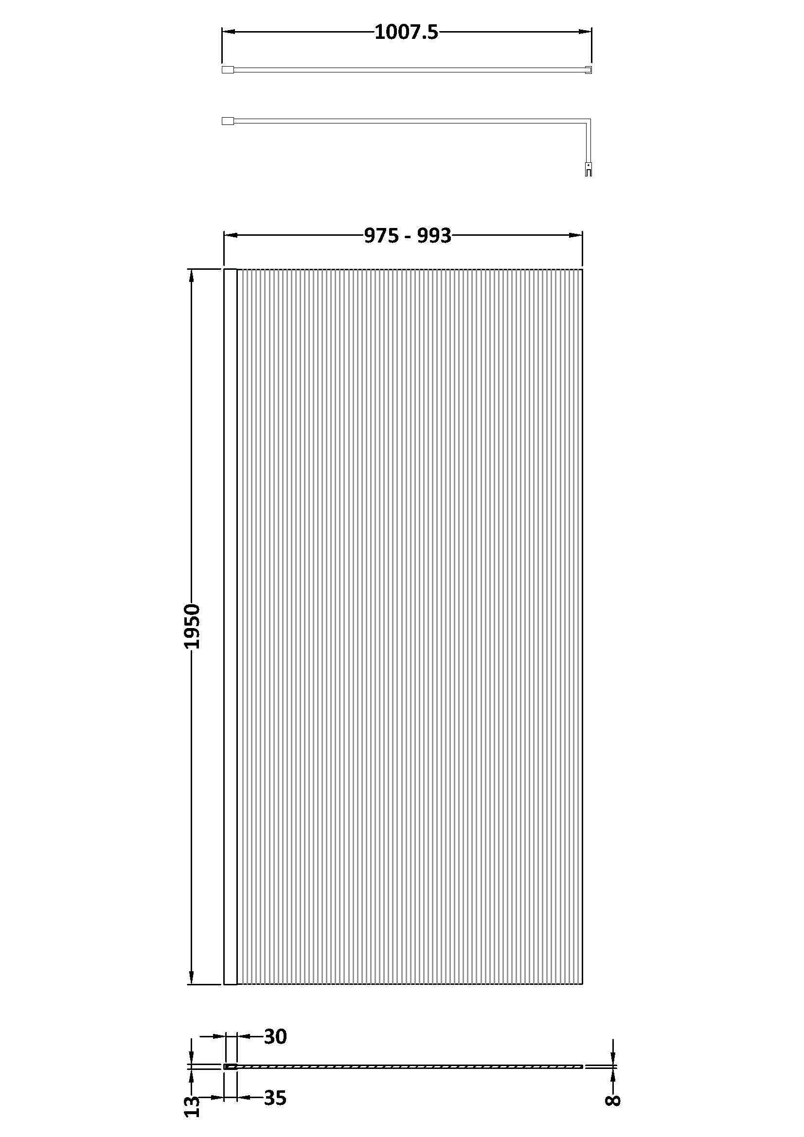 Haven 8mm Glass Fluted Wetroom Panel With Support Bar