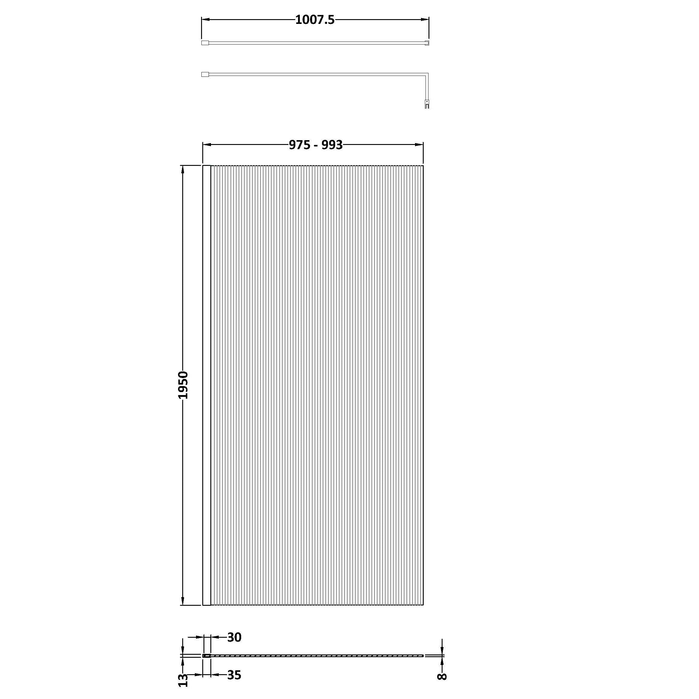 Haven 8mm Fluted Glass Wetroom Panel With Support Bar