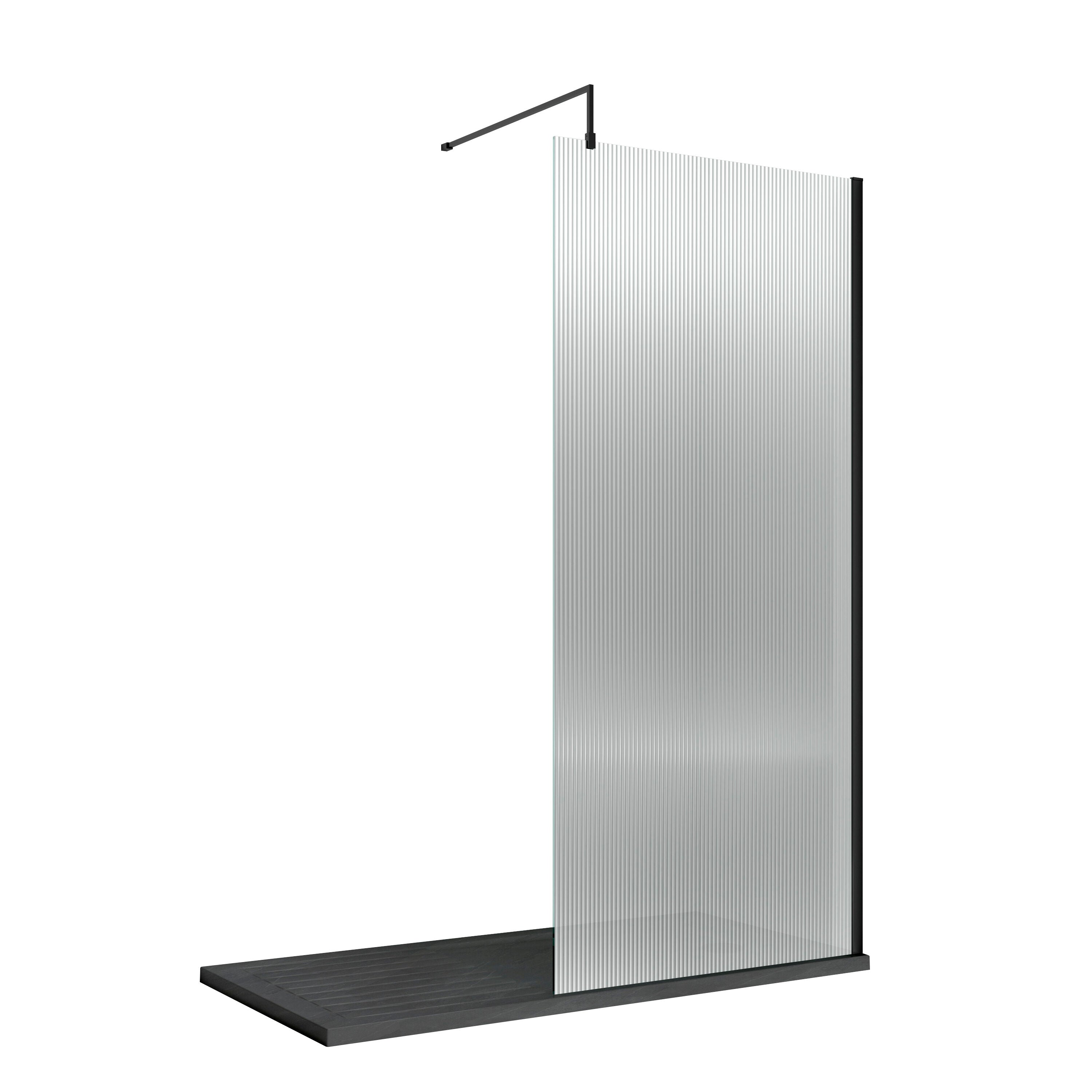 Haven 8mm Glass Fluted Wetroom Panel With Support Bar