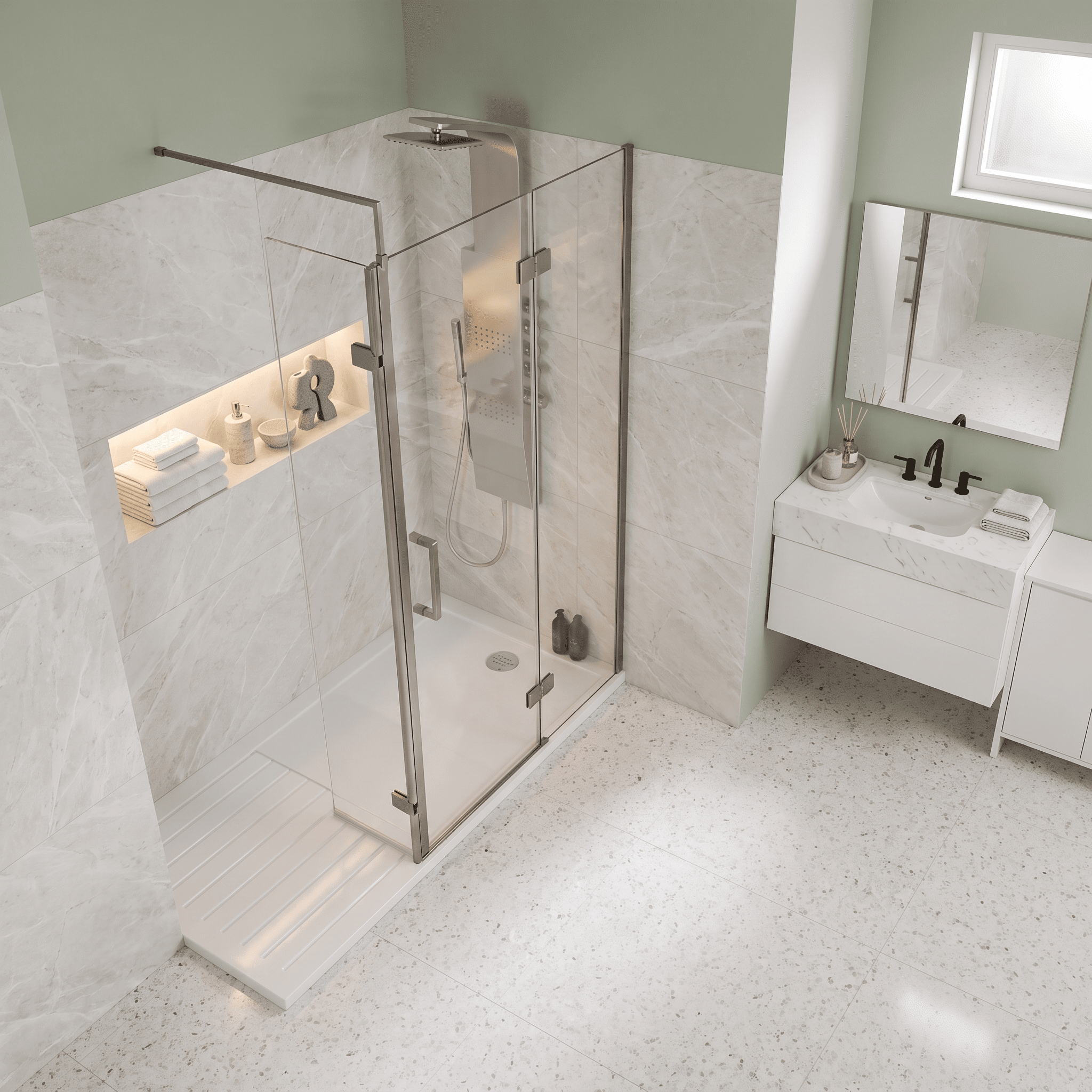 Safira 8mm Glass Wetroom Return Panel With Support Bar