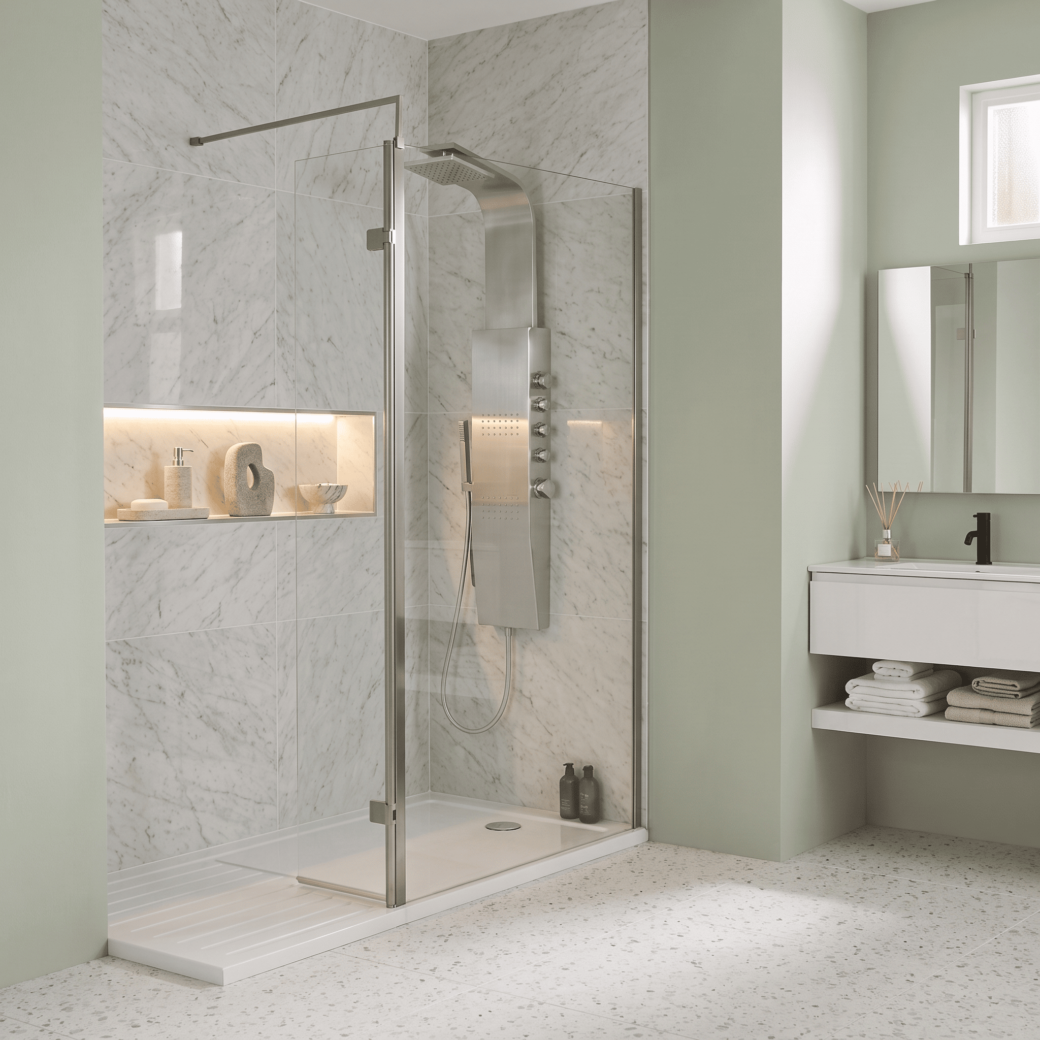 Safira 8mm Glass Wetroom Return Panel With Support Bar