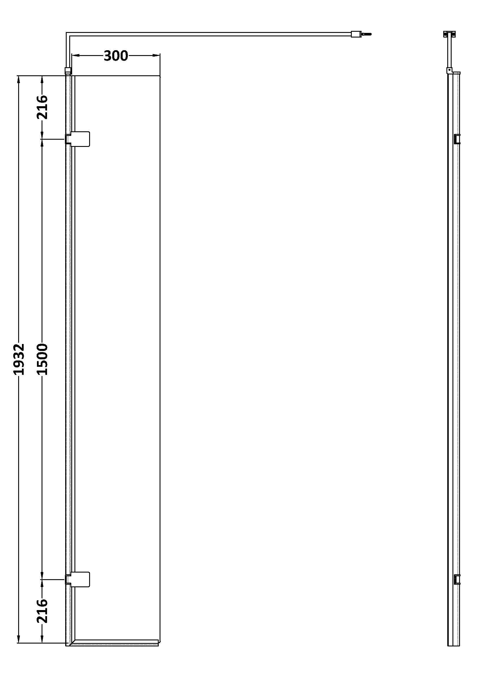 Cascade 8mm Glass Wetroom Return Panel With Support Bar