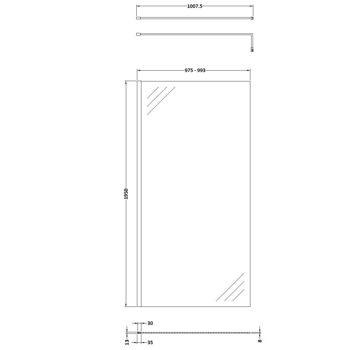 Cascade 8mm Glass Wetroom Panel With Support Bar