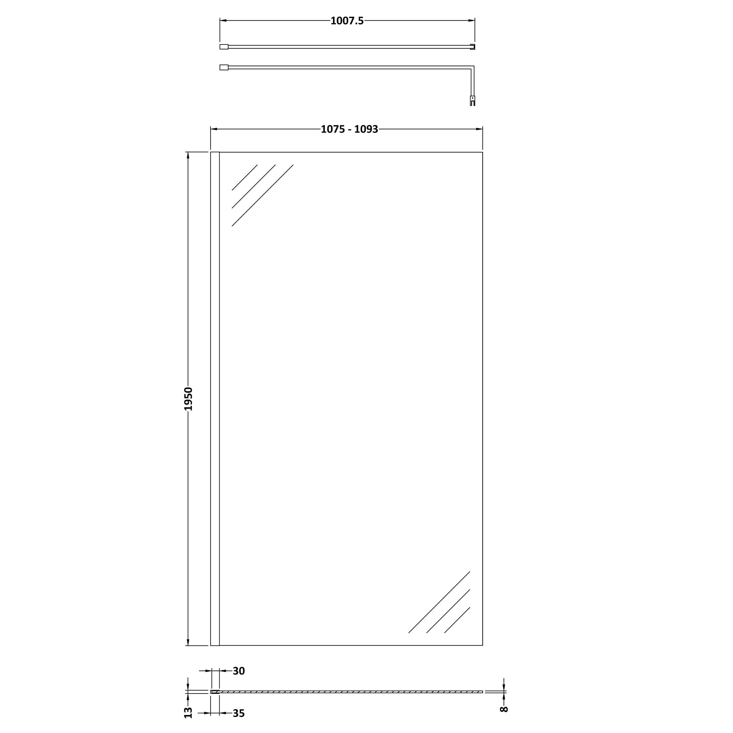 Cascade 8mm Glass Wetroom Panel With Support Bar