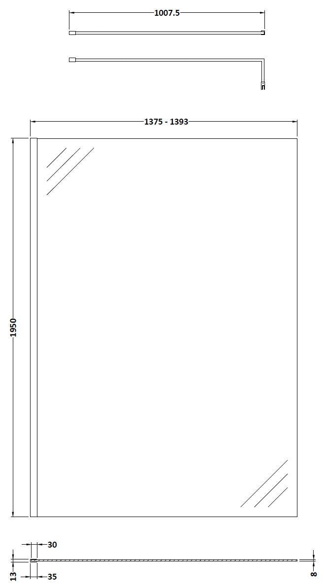 Cascade 8mm Glass Wetroom Panel With Support Bar