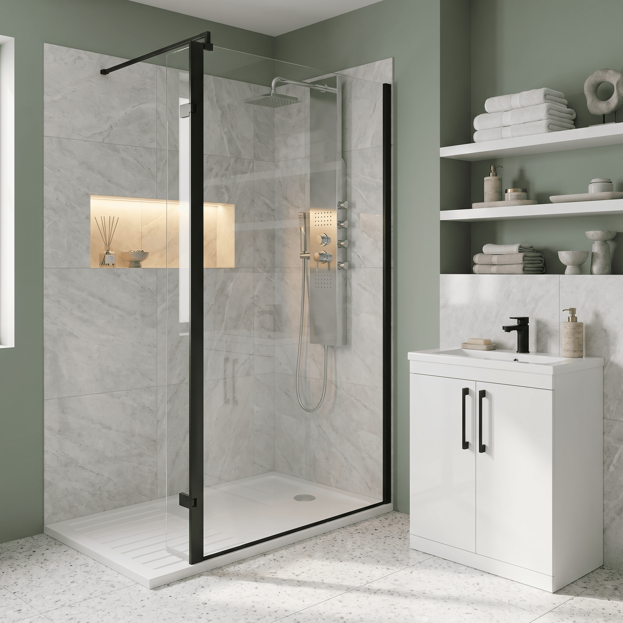 Safira 8mm Glass Wetroom Return Panel With Support Bar