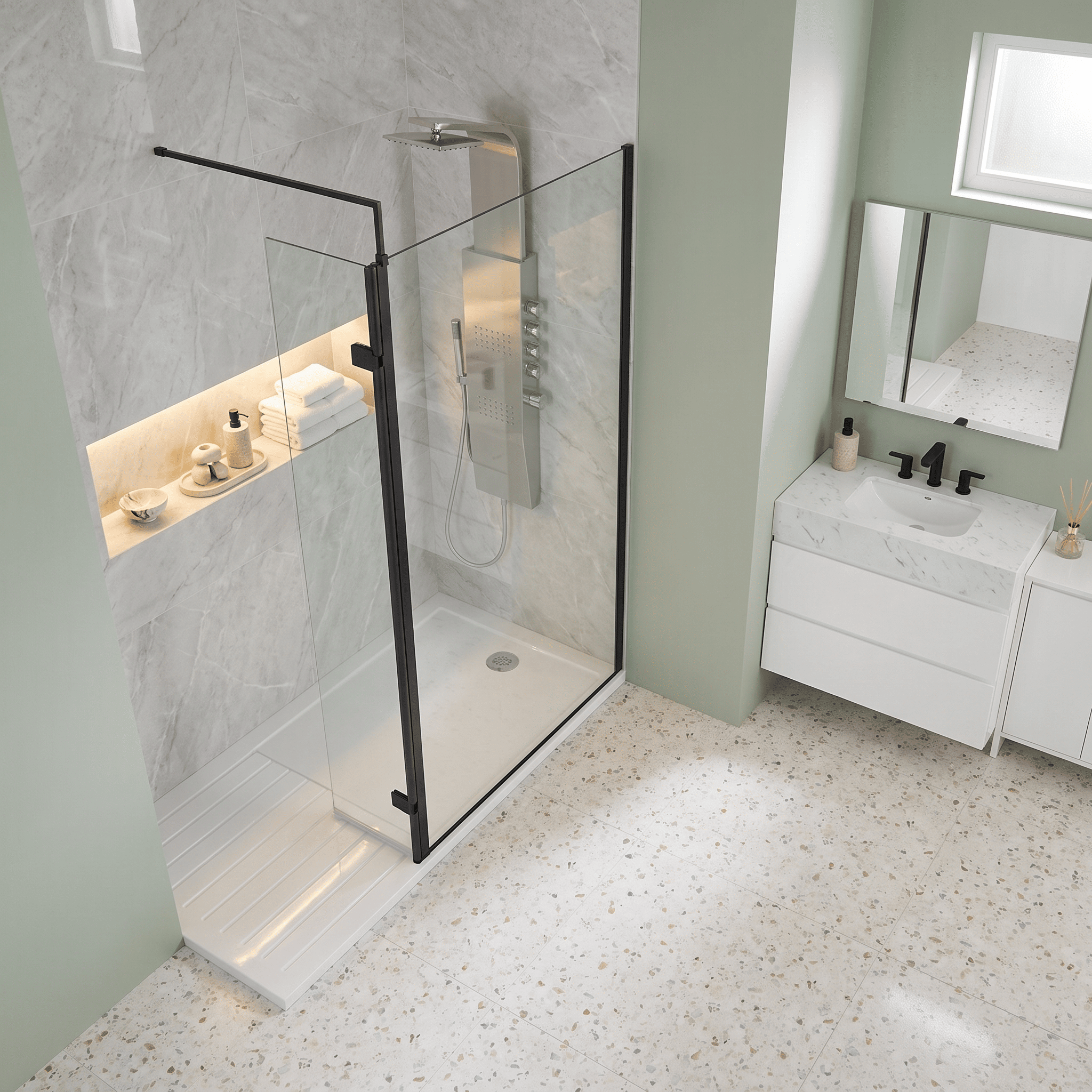 Safira 8mm Glass Wetroom Return Panel With Support Bar