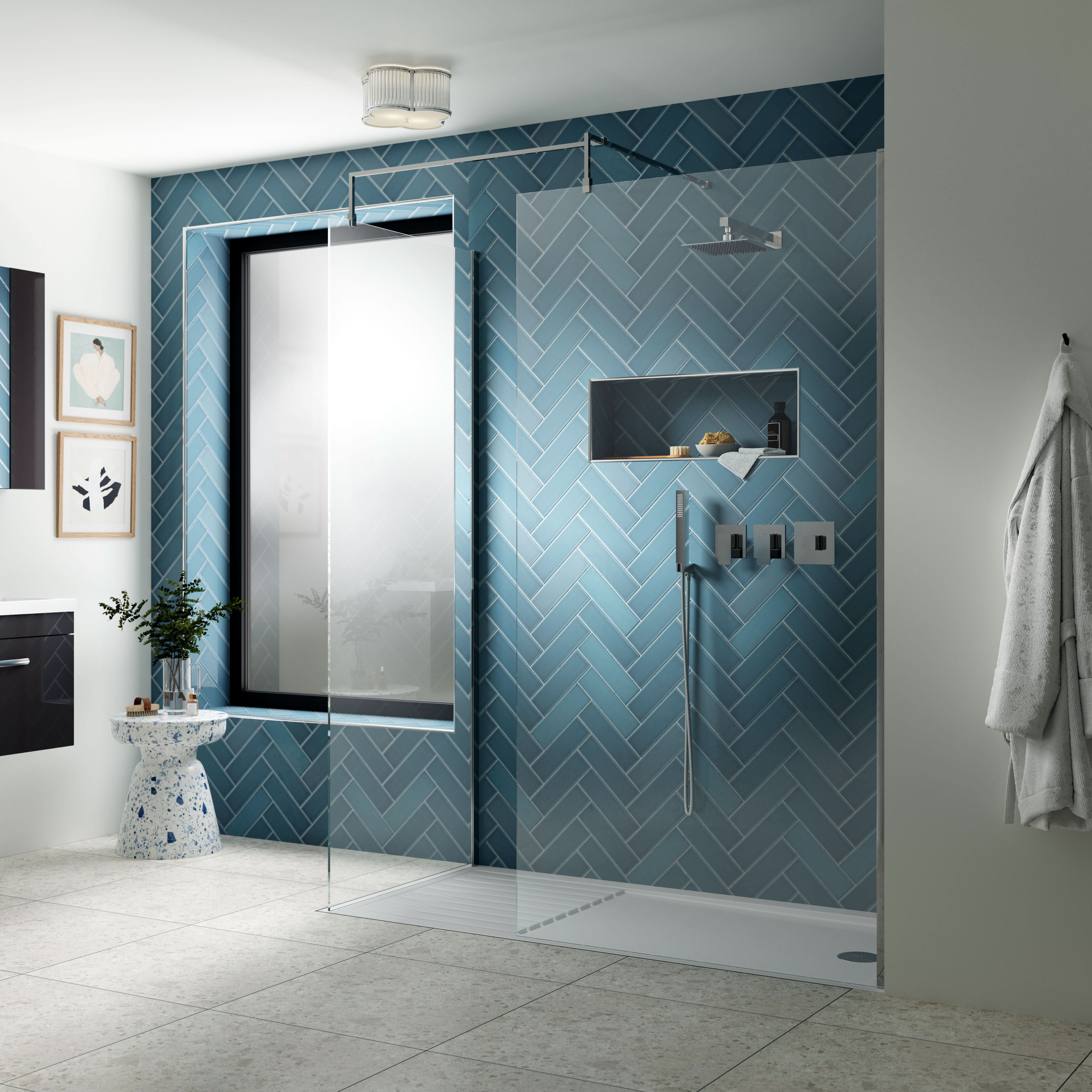 Safira 8mm Glass Wetroom Screen With Support Bar - Chrome