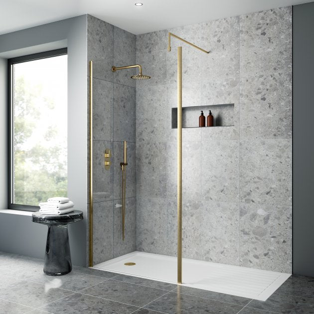 Linear 8mm Glass Outer Framed Wetroom Panel With Support Bar